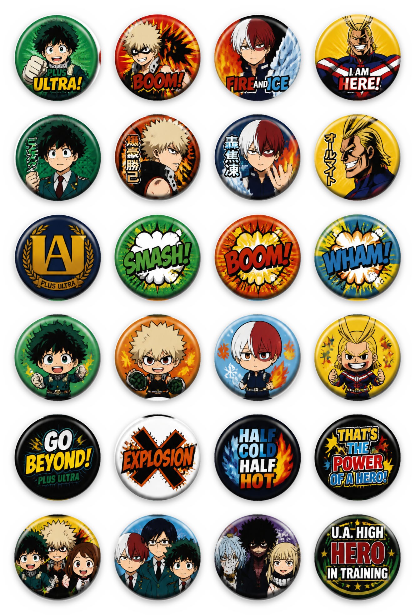Cartela de bottons My Hero Academia