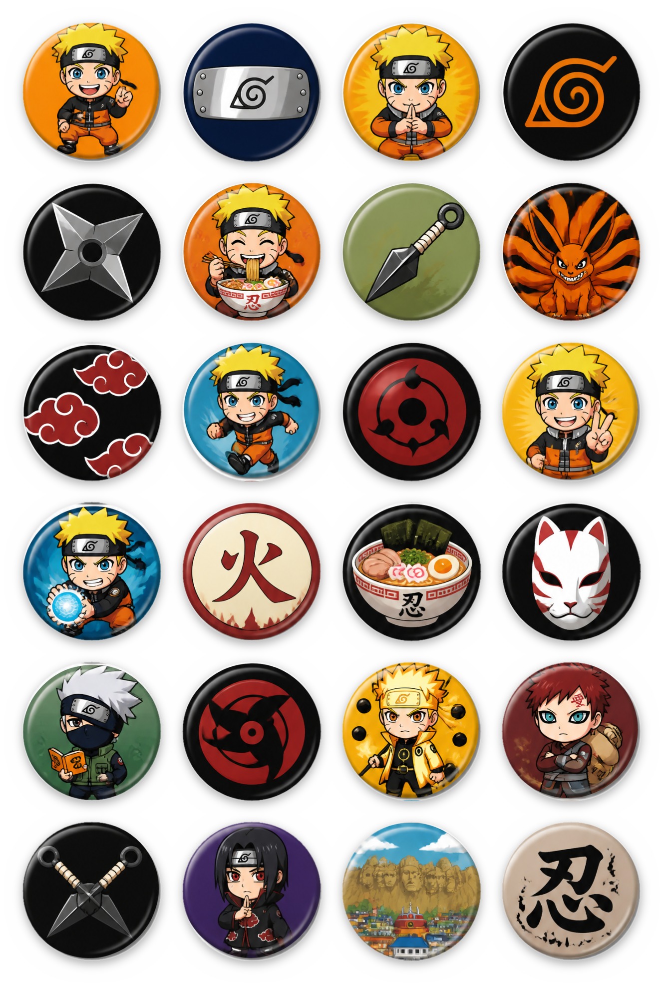 Cartela de bottons Naruto
