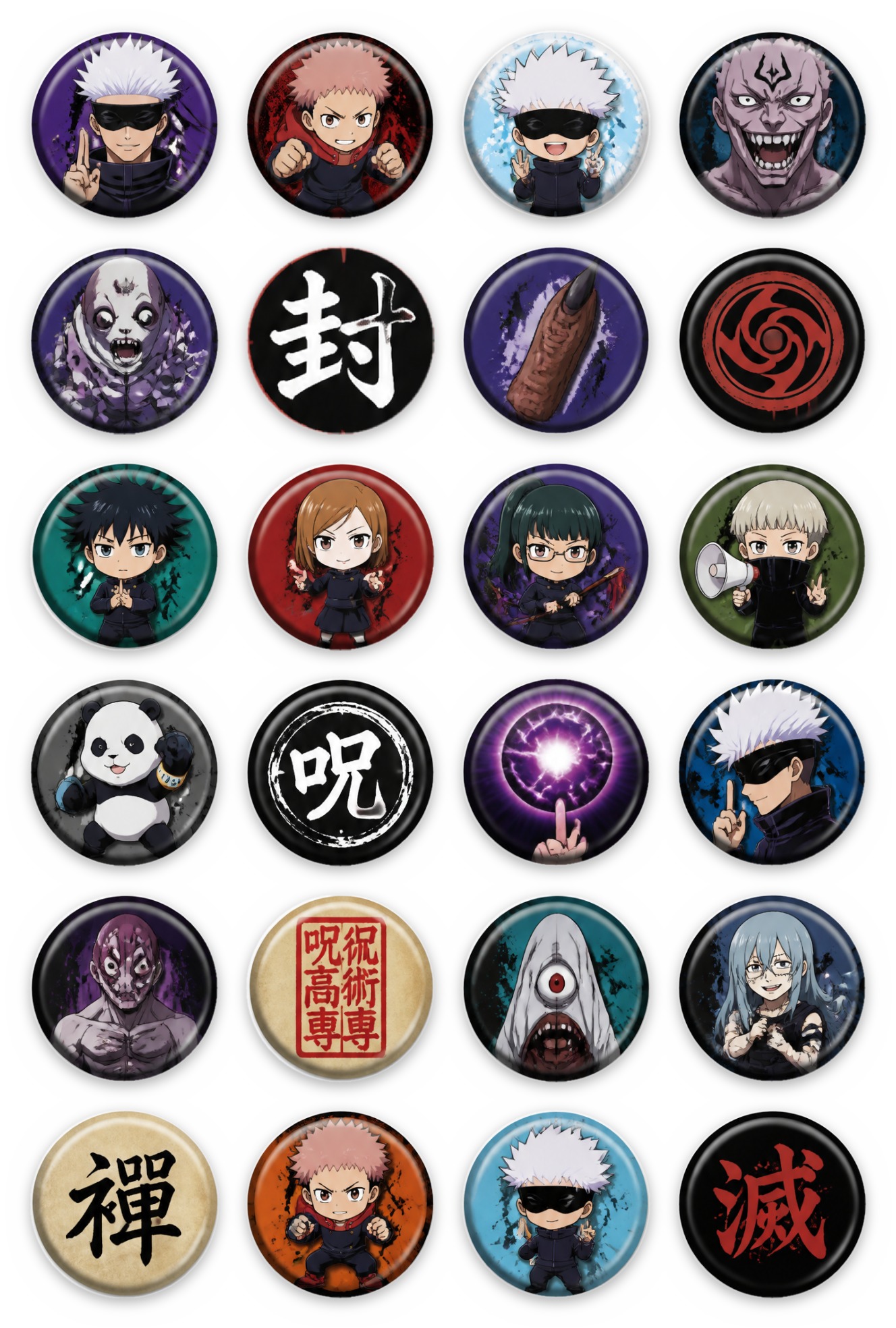 Cartela de bottons Jujutsu Kaisen