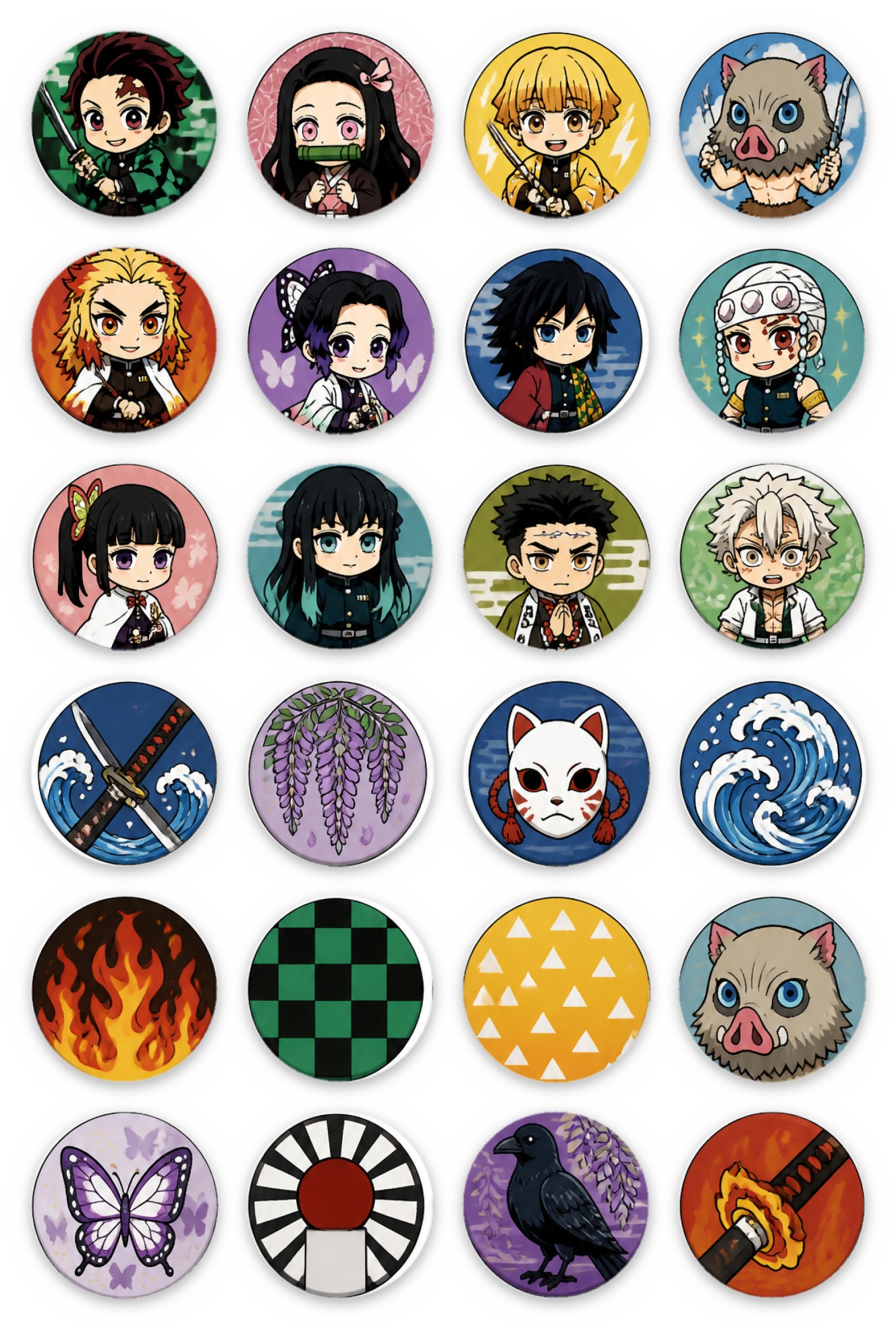 Cartela de bottons Demon Slayer