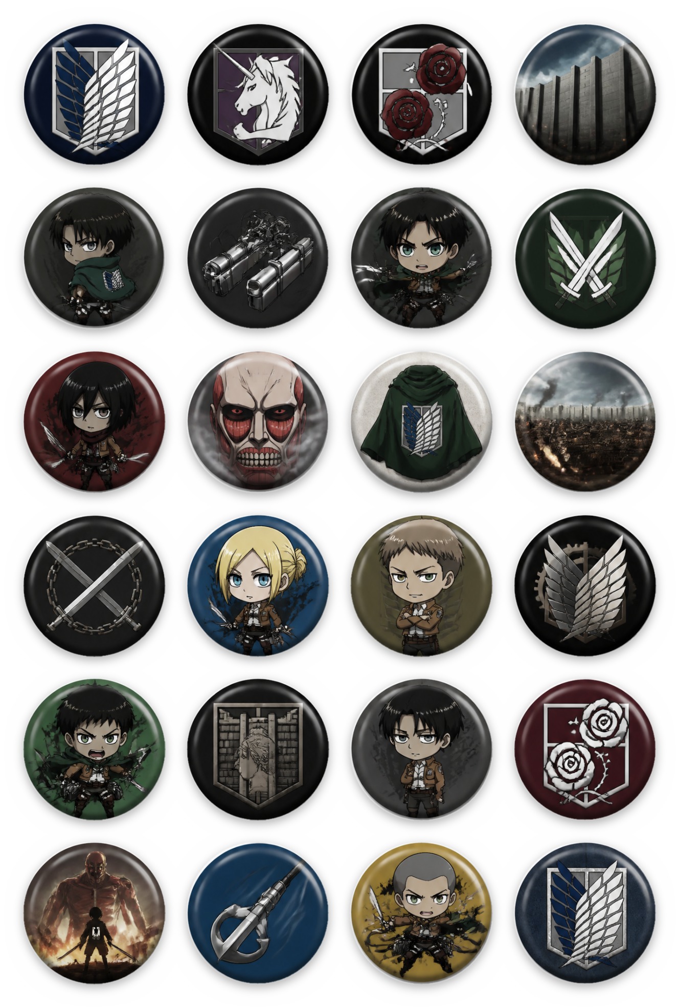 Cartela de bottons Attack on Titan