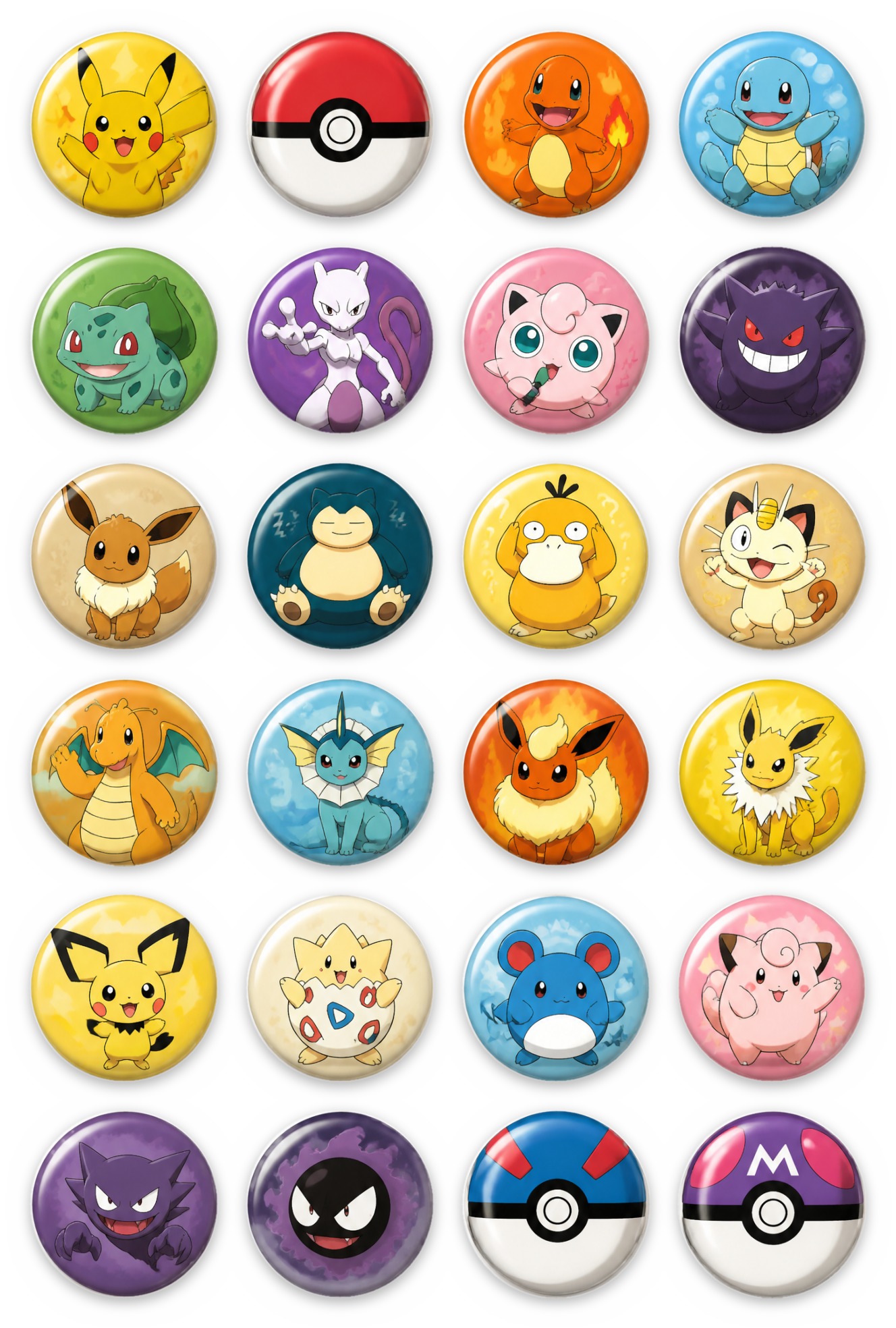 Cartela de bottons Pokémon